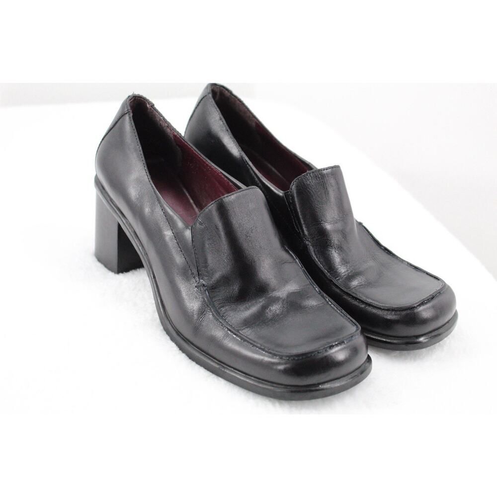 Vintage Bandolinos Y2K Black Leather Square Toe Chunky Heel Loafers Women’s 7.5